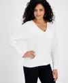 Jm Collection Petite V-neck Dolman-sleeve Sweater, Macy's Exclusive In White