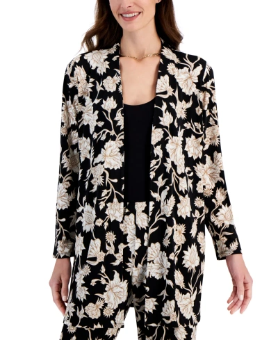 Jm Collection Women's Printed Open-front Cardigan, Created For Macy's In Deep Black Combo