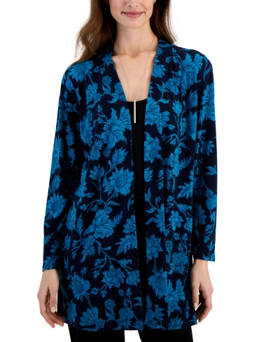 Jm Collection Women's Printed Open-front Cardigan, Created For Macy's In Intrepid Blue Combo