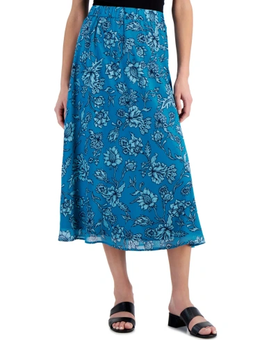 Jm Collection Women's Printed Pull-on Skirt, Created For Macy's In Seafrost Combo