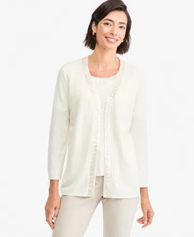 Jm Collection Women's Embellished 3/4-sleeve Cardigan, Macy's Exclusive In White