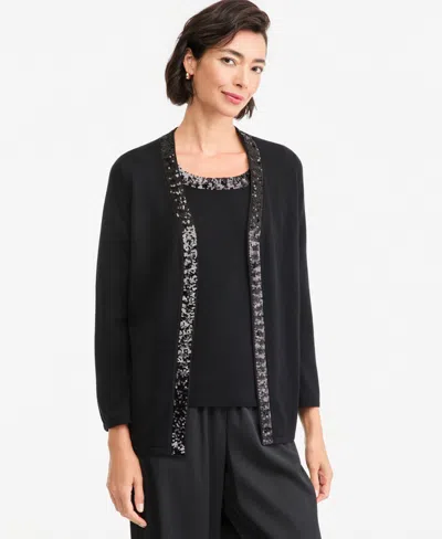 Jm Collection Women's Embellished 3/4-sleeve Cardigan, Macy's Exclusive In Black