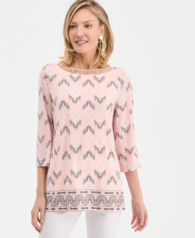 Jm Collection Women's Embellished 3/4-sleeve Crepe Top, Macy's Exclusive In Multi