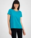 Jm Collection Women's Embellished Cotton Polished T-shirt, Exclusively At Macys In Blue