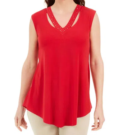 Jm Collection Women's Embellished Cutout Tank Top In New Red Amore
