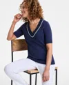Jm Collection Women's Embellished Elbow-sleeve Sweater, Exclusively At Macy's In Intrepid Blue