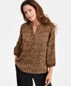 Jm Collection Women's Embellished-neck Cheetah-print Blouse, Macy's Exclusive In Brown