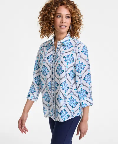 Jm Collection Women's Embellished-placket Button-front Shirt, Exclusively At Macy's In Neo Natural