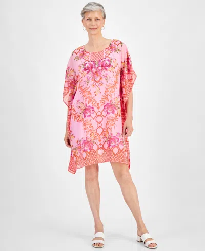 Jm Collection Women's Embellished Printed Caftan Dress, Created For Macy's In Blossom Berry Combo