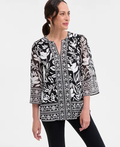 Jm Collection Women's Embellished Split-neck Tunic, Exclusively At Macy's In Deep Black