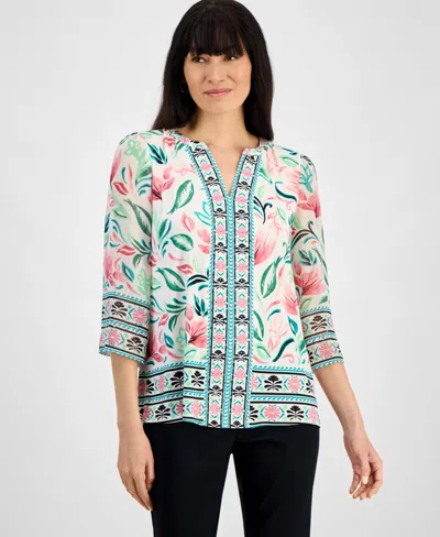Jm Collection Women's Embellished Split-neck Tunic, Exclusively At Macy's In Eggnog Combo