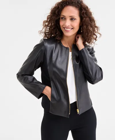 Jm Collection Women's Faux-leather Jacket, Macy's Exclusive In Black