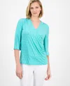 Jm Collection Women's Printed Faux-wrap Top, Exclusively At Macy's In Blue