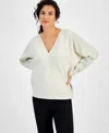 JM COLLECTION WOMEN'S FAUX-WRAP LONG-SLEEVE SPARKLE SWEATER, CREATED FOR MACY'S