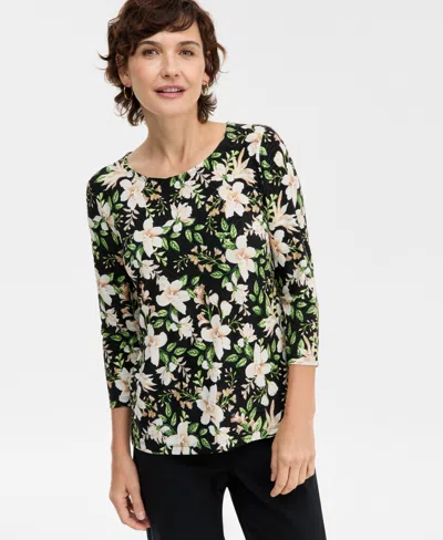 Jm Collection Women's Floral Bouquet Jacquard 3/4-sleeve Top, Macy's Exclusive In Green