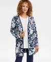 Jm Collection Women's Floral Jacquard Cardigan Sweater, Macy's Exclusive In Blue
