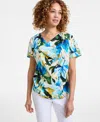 Jm Collection Women's Printed Cowl Neck Mixed-media Top, Exclusively At Macy's In Beige Creme