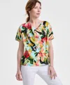 Jm Collection Women's Printed Cowl Neck Mixed-media Top, Exclusively At Macy's In Teal Spark
