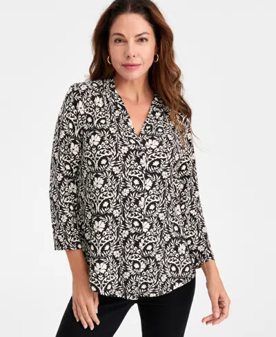Jm Collection Women's Floral-print Pleated Top, Macy's Exclusive In Multi