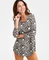 Jm Collection Women's Floral-print Round-hem Top, Macy's Exclusive In Black