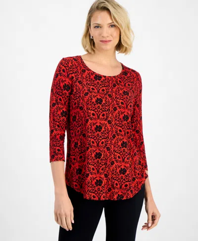 Jm Collection Women's Floral-print Round-hem Top, Macy's Exclusive In Multi