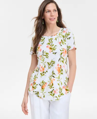 Jm Collection Women's Floral Printed Scoop-neck Short Sleeve Top, Exclusively At Macy's