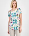 Jm Collection Women's Printed Short-sleeve Scoop-neck Top, Exclusively At Macy's In Multi