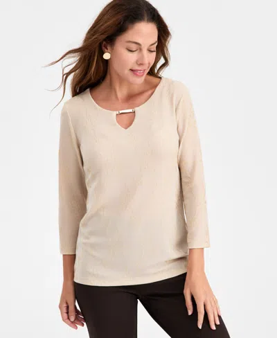 Jm Collection Women's Floral Shine Party Jacquard Top, Macy's Exclusive In Neutral