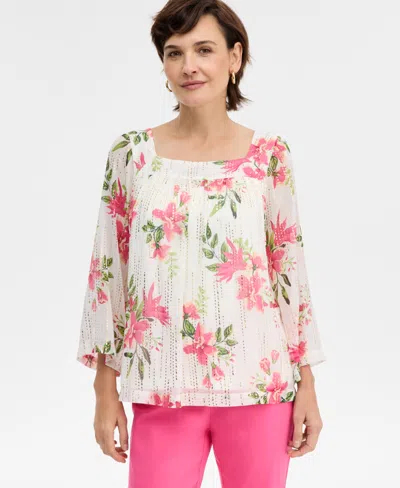 Jm Collection Women's Floral Shine Square-neck Top, Macy's Exclusive In Multi