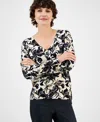 Jm Collection Women's Floral V-neck Long-sleeve Sweater Top, Macy's Exclusive In Multi