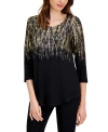 JM COLLECTION WOMEN'S FOIL-PRINT KNIT 3/4-SLEEVE TOP, CREATED FOR MACY'S