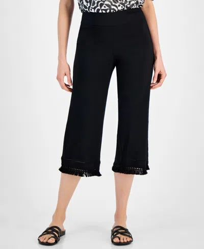 Jm Collection Women's Fringe-trim Capri Pants, Created For Macy's In Deep Black
