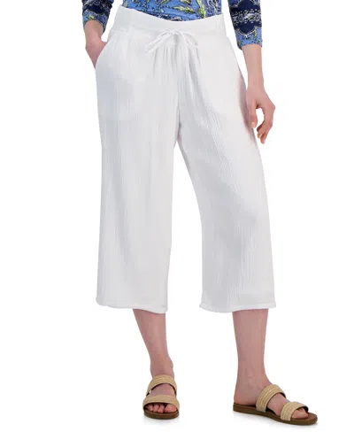 Jm Collection Women's Gauze Cropped Pull-on Pants, Created For Macy's In Bright White