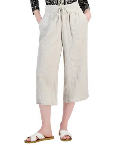Jm Collection Women's Gauze Cropped Pull-on Pants, Created For Macy's In Stone Wall