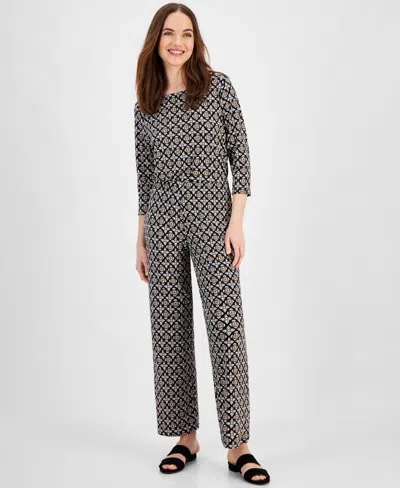 Jm Collection Women's Geo-printed Wide-leg Pants, Created For Macy's In Deep Black Combo