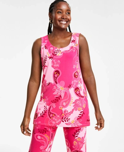 Jm Collection Women's Printed Knit Dressing Tank Top, Created For Macy's In Claret Rose Combo