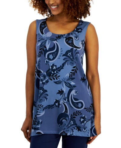 Jm Collection Women's Printed Knit Dressing Tank Top, Created For Macy's In Intrepid Blue Combo