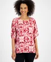 Jm Collection Women's Linen Blend Glamorous Scoop-neck Top, Created For Macy's In Ruby Slipper