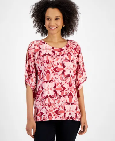 Jm Collection Women's Linen Blend Glamorous Scoop-neck Top, Created For Macy's In Ruby Slipper