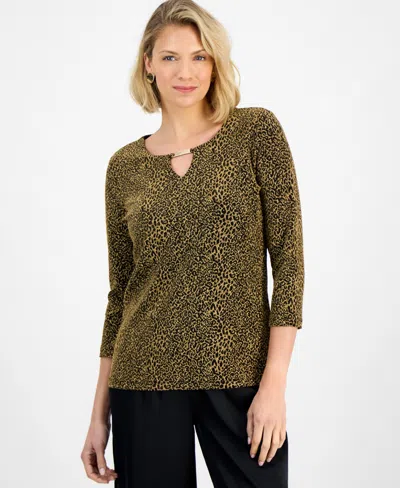 Jm Collection Women's Gold Cheetah Keyhole Top, Macy's Exclusive In Green
