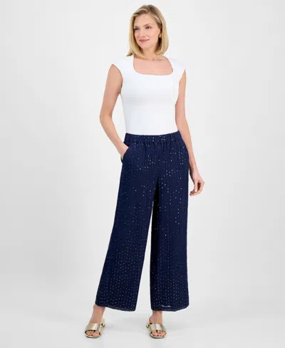 Jm Collection Women's High-rise Wide-leg Sequin Crinkle Pants, Exclusively At Macy's