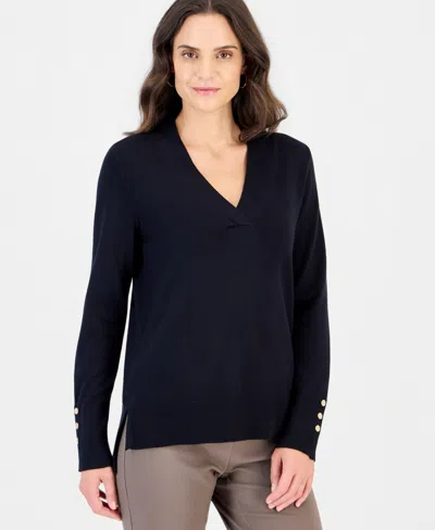 Jm Collection Women's High-low Hem V-neck Sweater, Macy's Exclusive In Blue