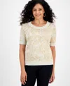Jm Collection Women's Jacquard Crewneck Elbow-sleeve Sweater, Macy's Exclusive In White