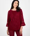 Jm Collection Women's Jacquard Lace-trim Blouse, Exclusively At Macy's