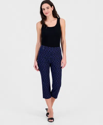 Jm Collection Women's Jacquard Mid Rise Pull-on Capri Pants, Macy's Exclusive In Blue