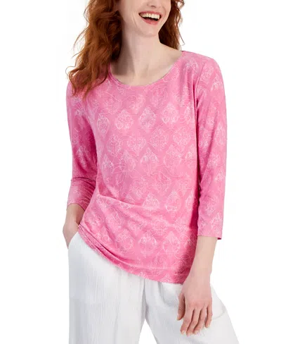 Jm Collection Women's Jacquard-print Knit Top, Created For Macy's In Bright Pink Combo