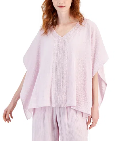 Jm Collection Women's Lace-trim V-neck Gauze Poncho Top, Created For Macy's In Lilac Sky