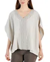 JM COLLECTION WOMEN'S LACE-TRIM V-NECK GAUZE PONCHO TOP, CREATED FOR MACY'S