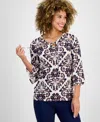 Jm Collection Women's Printed Split-neck Bell-sleeve Top, Exclusively At Macy's In Multi