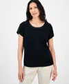 Jm Collection Women's Lace-up Shoulder Knit, Exclusively At Macy's In Black